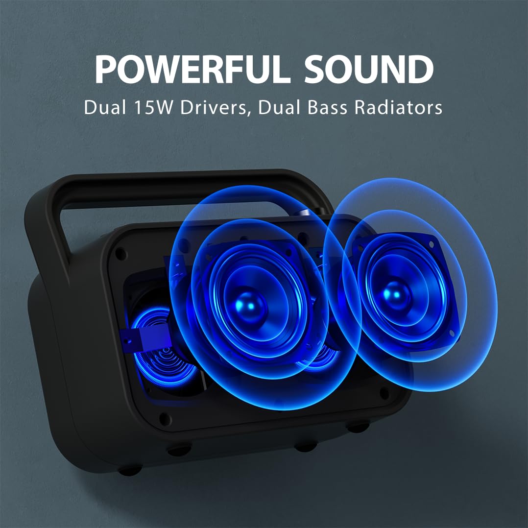 Avantree PowerByte - 便携式30W立体声蓝牙音箱，带数字FM收音机、SD卡播放器、20小时续航、扩展范围，无线有线两用，U盘播放器 - 适用于户外聚会、家庭娱乐和旅行