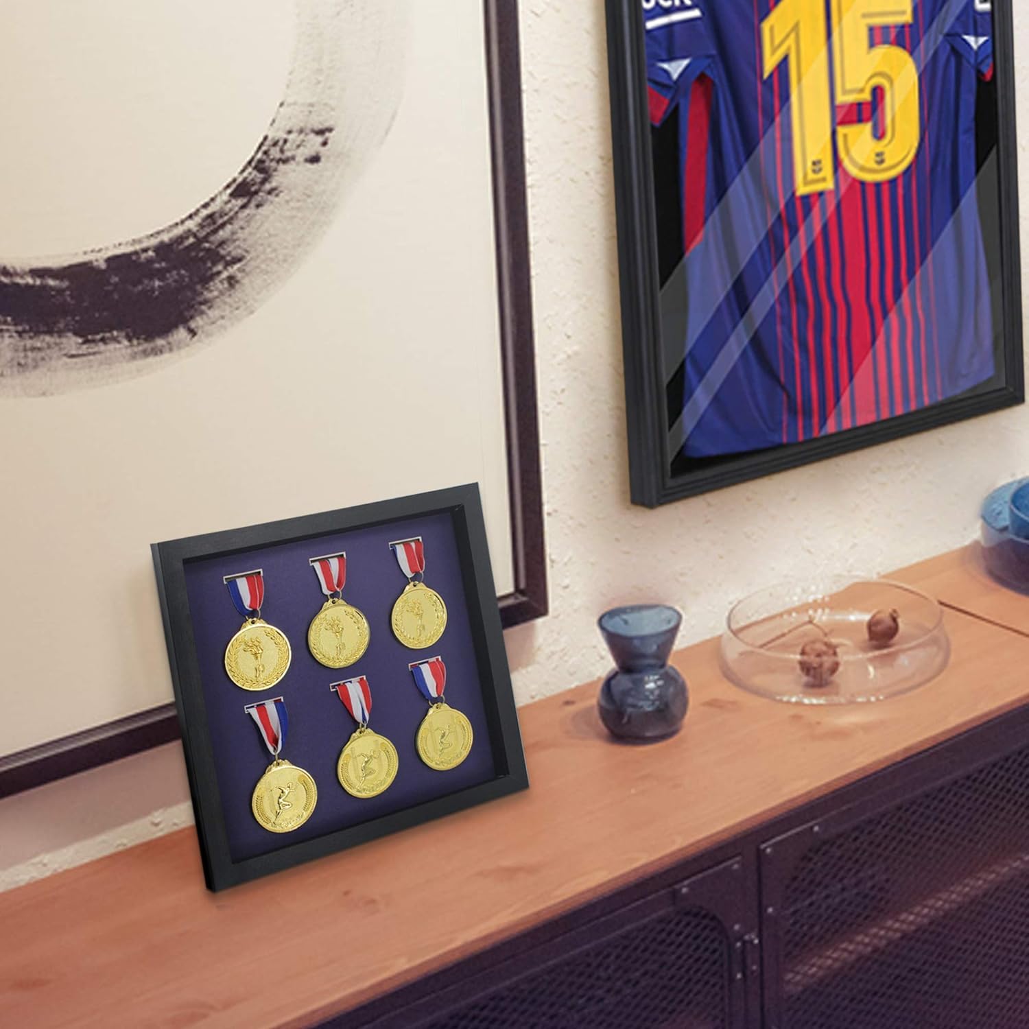 Large Medals Display Shadow Box - 6 Medal Case for War Military, Runners, Marathon, Race Winner, Football, Gymnastics & All Sports (Black, 12x12) - Perfect for Showcasing Achievements in Home, Office or Trophy Room