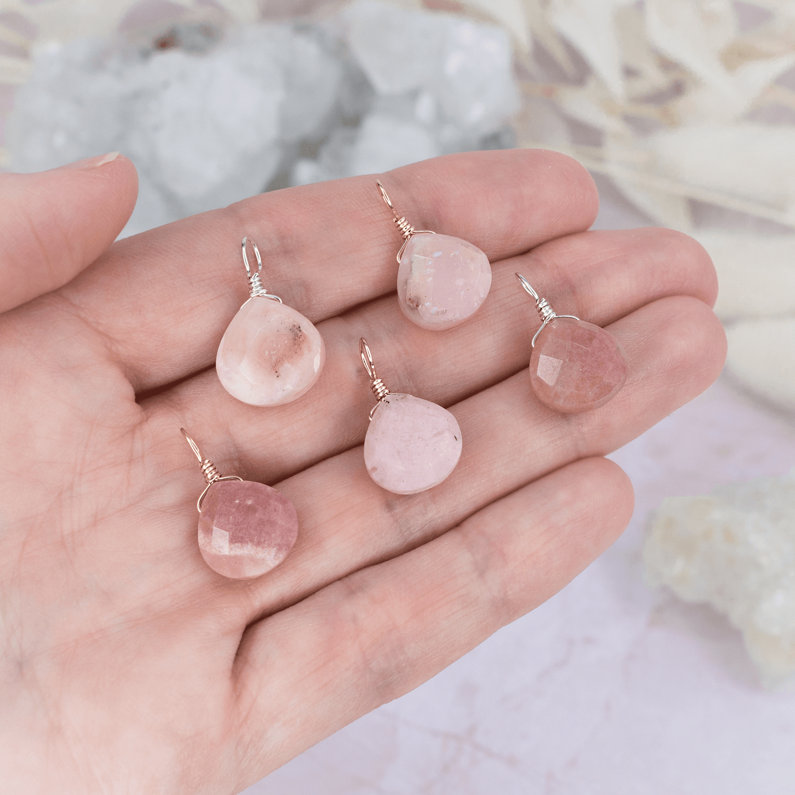 Tiny Pink Peruvian Opal Teardrop Gemstone Pendant Necklace - Elegant Handmade Jewelry for Women - Perfect for Weddings, Date Nights & Special Occasions