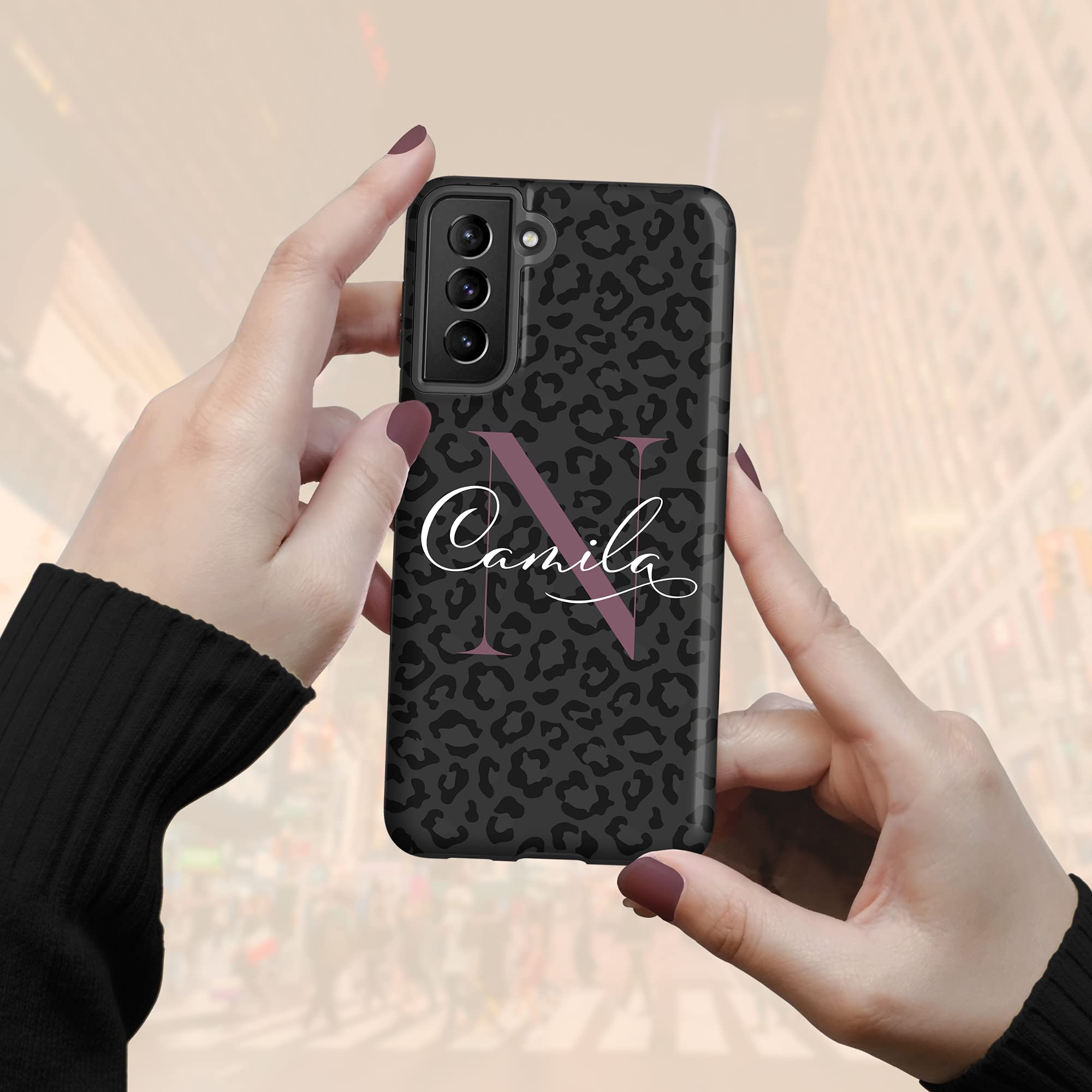 Custom Leopard Print Monogram Phone Case - Personalized Name Engraved - Compatible with Samsung Galaxy S25 Plus/S24 Ultra/S23/S22/S21/S20/S10/S9/S8/Note 20/10 - Perfect Gift for Women & Trendy Accessory for Everyday Use