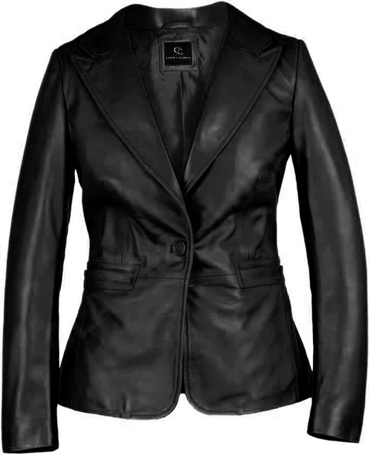 Premium Women's Lambskin Leather Blazer - 2-Button Slim Fit Jacket Coat with Soft Real Leather - Perfect for Office, Business Meetings & Evening Events