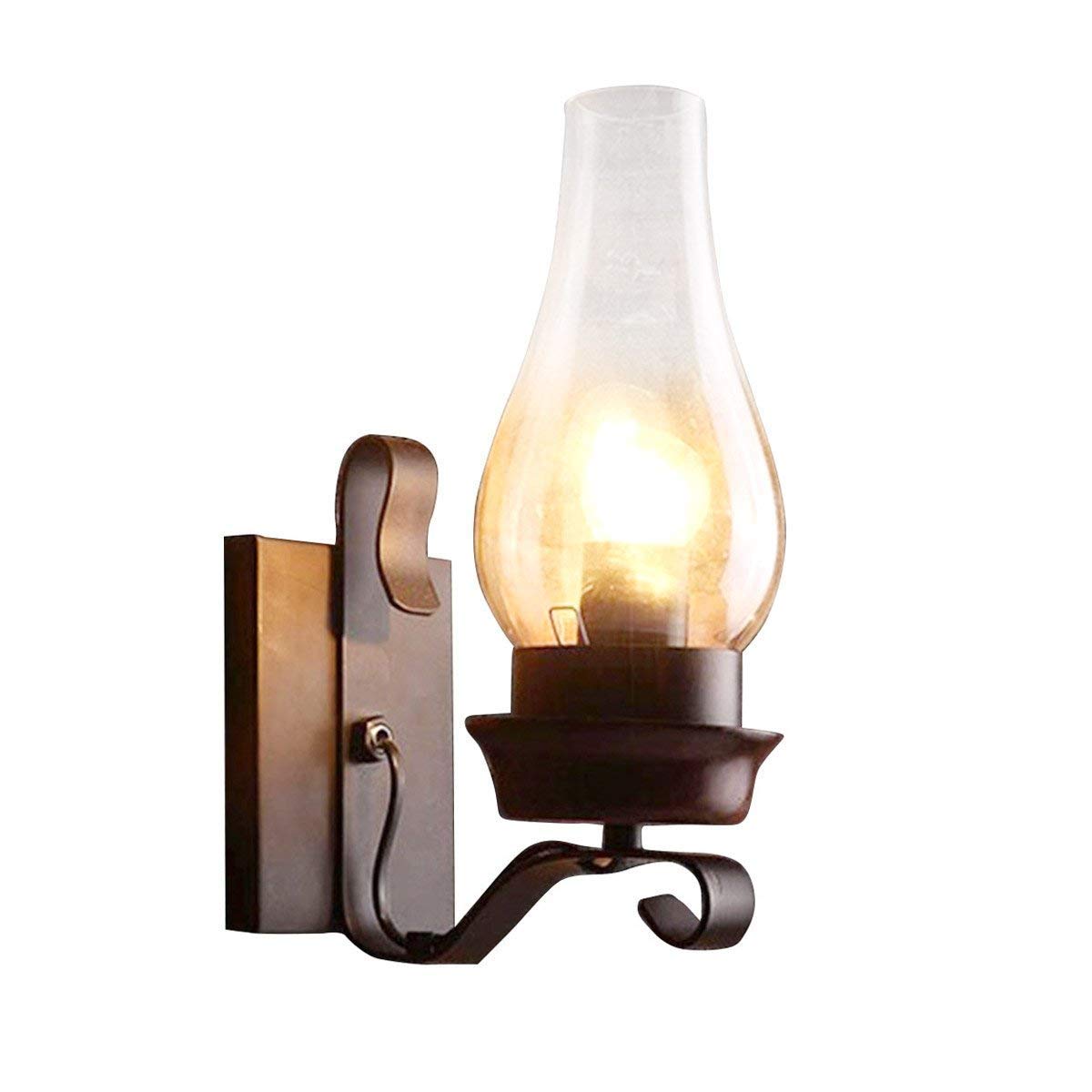 Vintage Industrial Single Head Wall Mounted Light - Antique Wrought Iron Glass Wall Sconce with Retro Candle Design for Balcony, Hallway, Stairs, Bar, Kitchen & Restaurant Decor - Perfect for Creating Cozy Ambiance in Home and Commercial Spaces