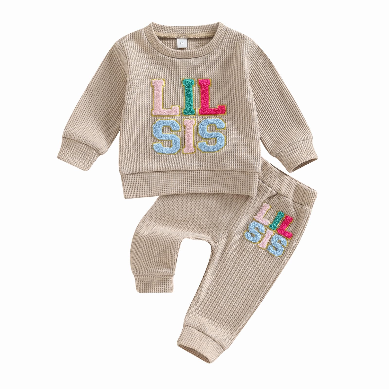 Big Sister Little Sister Matching Outfits - Baby Girls Waffle Long Sleeve Sweatshirt & Pants Set - Toddler Clothes for Twins, Siblings & Family Photos - Soft & Cozy Winter Outfit for Playdates & Holidays