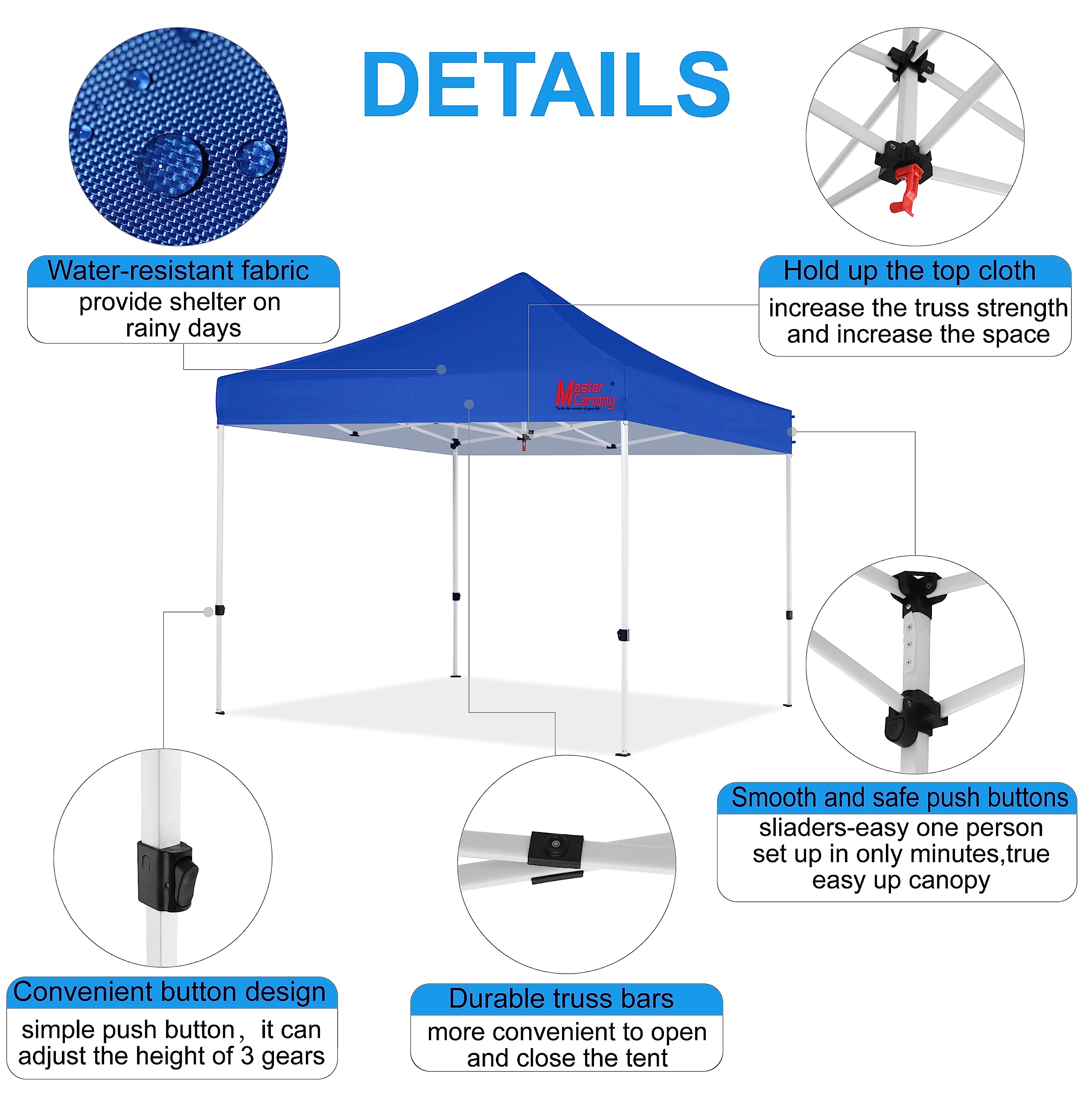 MASTERCANOPY 10x10 Commercial Grade Pop Up Canopy Tent - Instant Shelter for Outdoor Events, Beach, Camping & Parties (Blue)