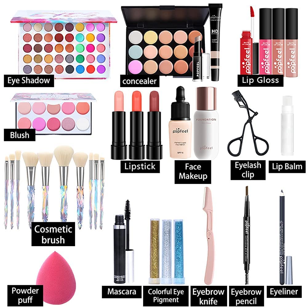 All-in-One Makeup Kit for Women - Complete Cosmetic Starter Set with Brush, Eyeshadow, Lip Gloss, Mascara & Travel Bag | Perfect for Everyday Makeup, Travel & Gifts