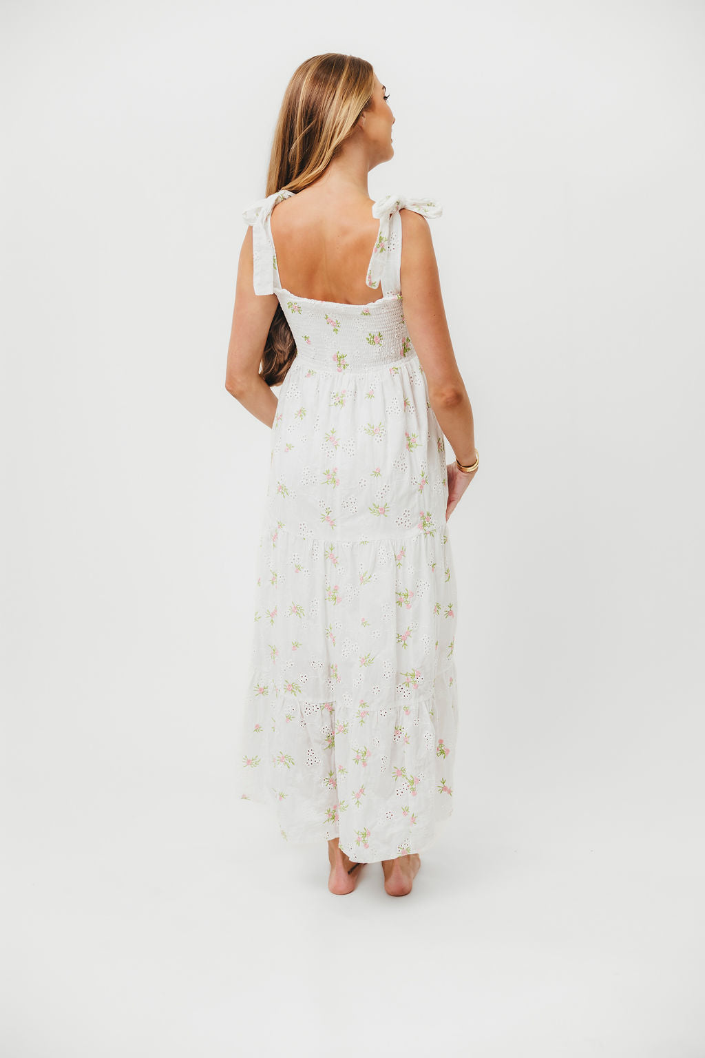 Brinley Embroidered Floral Summer Dress for Women - White & Pink A-Line Sundress for Beach, Wedding & Party Occasions