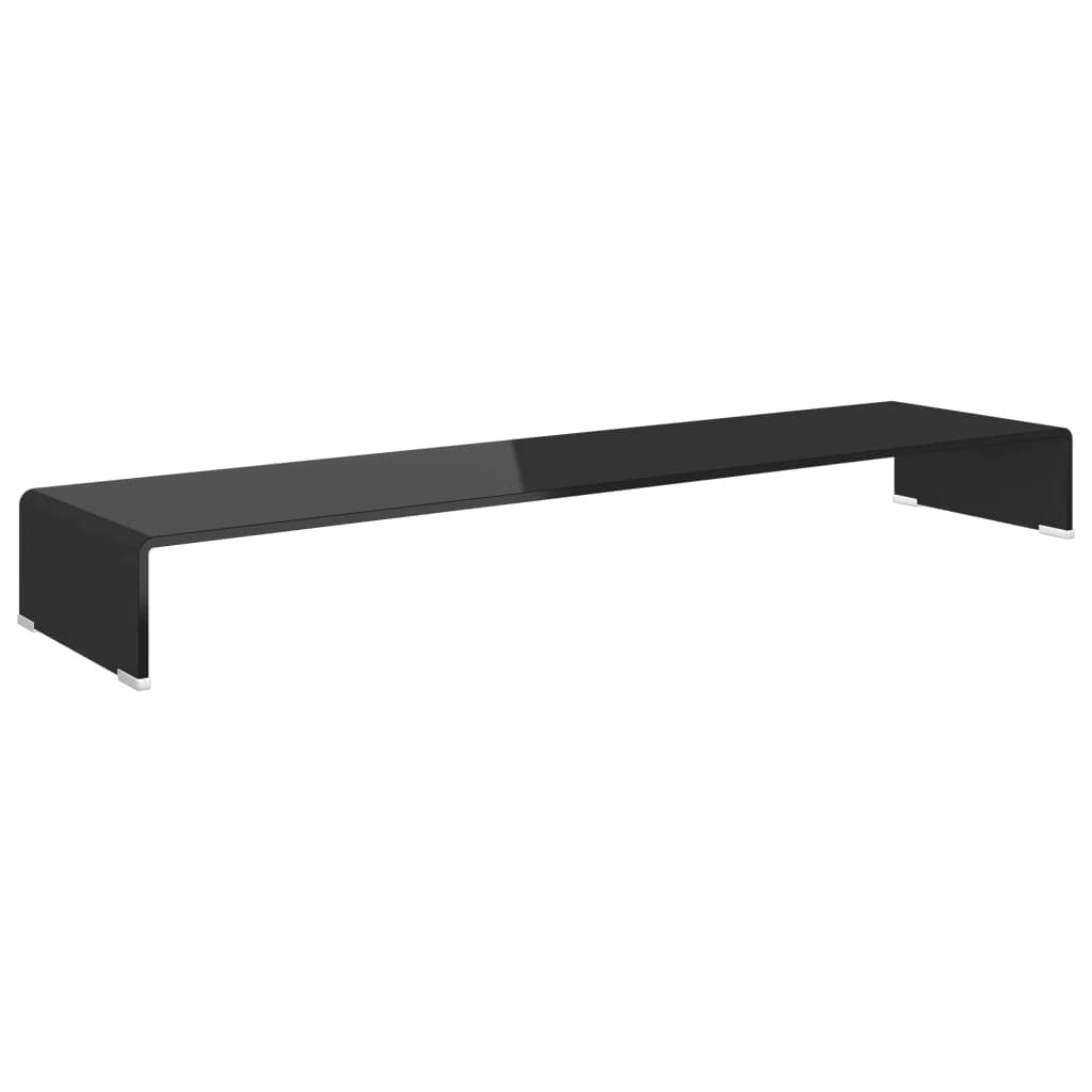 Black Glass TV Stand with Monitor Riser - 47.2
