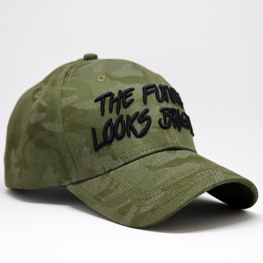 VT Shield Logo Future Looks Bright Army Green Textured Snapback Hat - Stylish Baseball Cap for Men & Women - Perfect for Outdoor Sports, Casual Wear, and Street Fashion