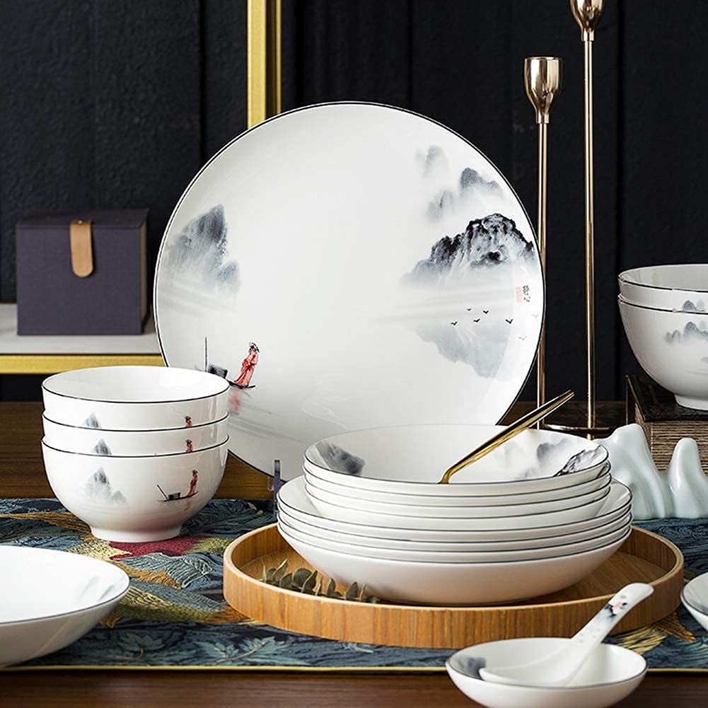 Premium 18-Piece Black and White Porcelain Dinnerware Set for 4/6/12 People - Elegant Plates & Bowls for Formal Dining, Restaurant, or Special Occasions
