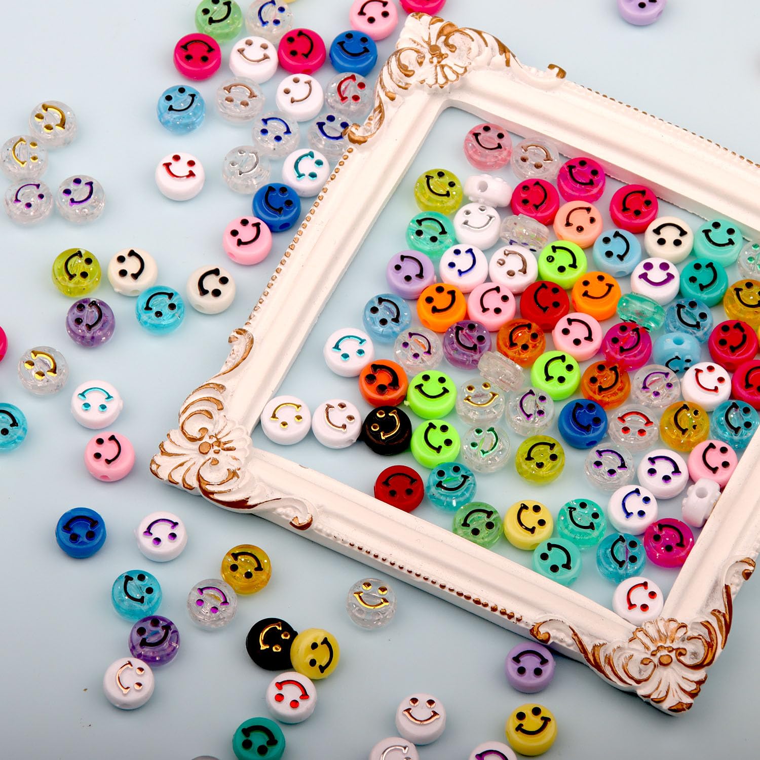 500 Pcs Smile Face Beads for Jewelry Making - DIY Bracelet, Necklace & Earring Craft Kit with Elastic String - Perfect for Kids Crafts, Party Favors & DIY Gift Making