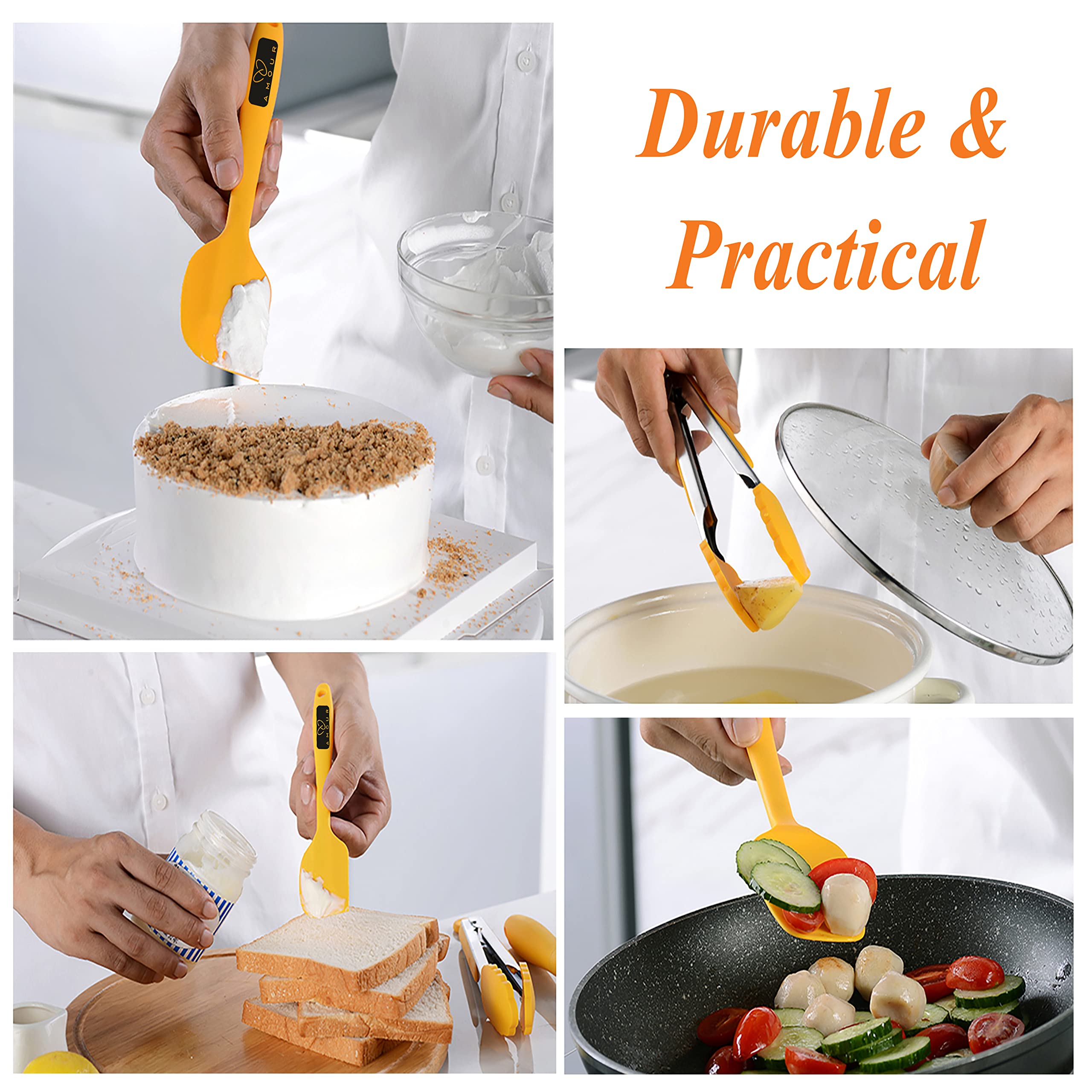 Heat Resistant & BPA Free Flexible Silicone Spatula Set - Mini Spatula, Pointed Spatula & Half Spreader for Baking, Cooking, Cake Decorating (Yellow, 9-Piece)
