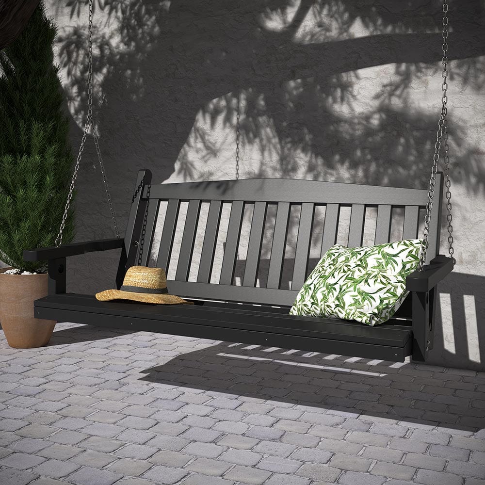SimplyPoly 4 Foot Amish-Made Mission Style Recycled Plastic Porch Swing - Dark Grey | Outdoor Patio, Garden & Backyard Relaxation