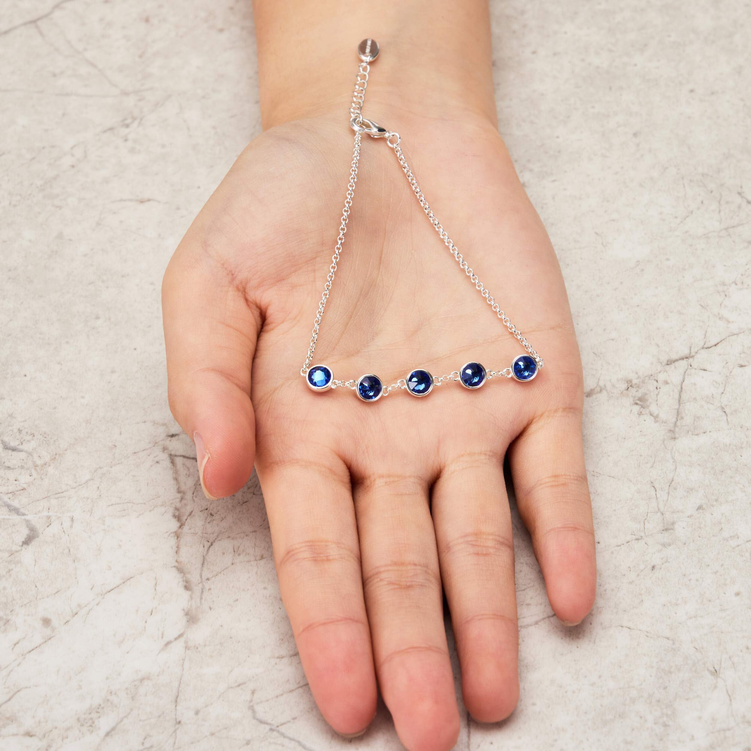 Philip Jones Zircondia Crystal Bracelet - Elegant Dark Blue for Parties & Gifts
