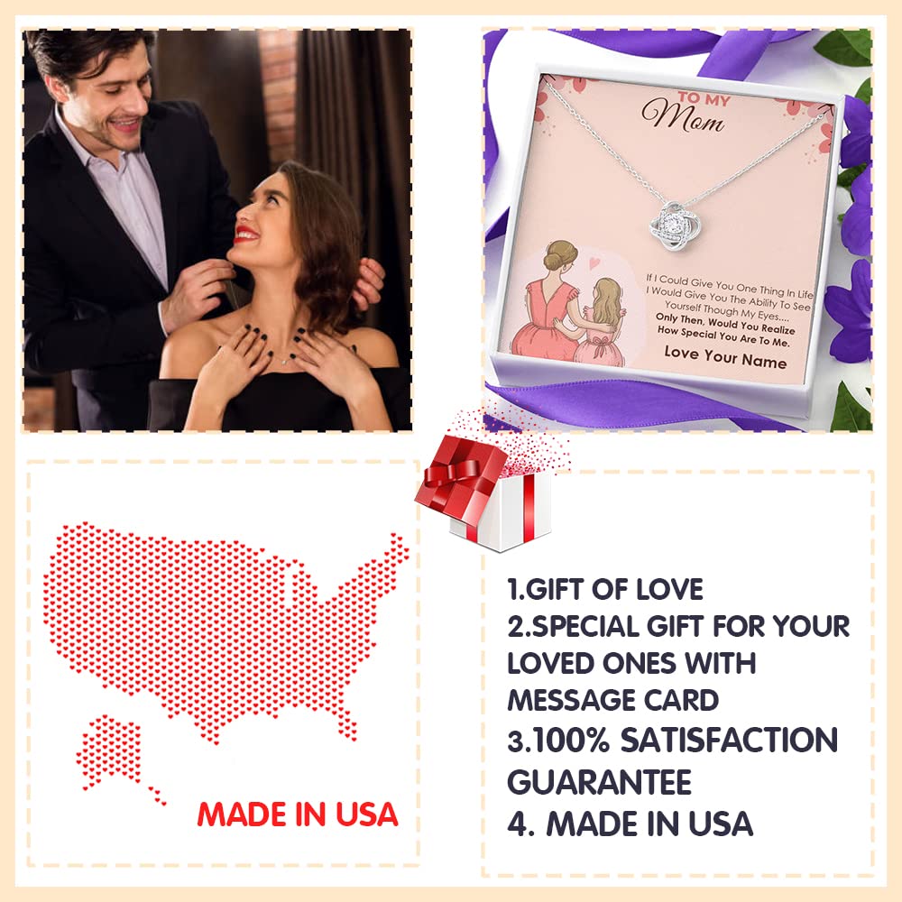 Personalized Mom Necklace - Love Knot Pendant with Engraved Message Card & Gift Box | Thoughtful Jewelry Gift for Mother's Day, Thanksgiving, Christmas & Birthday | Perfect for Everyday Wear, Special Occasions & Heartfelt Surprises