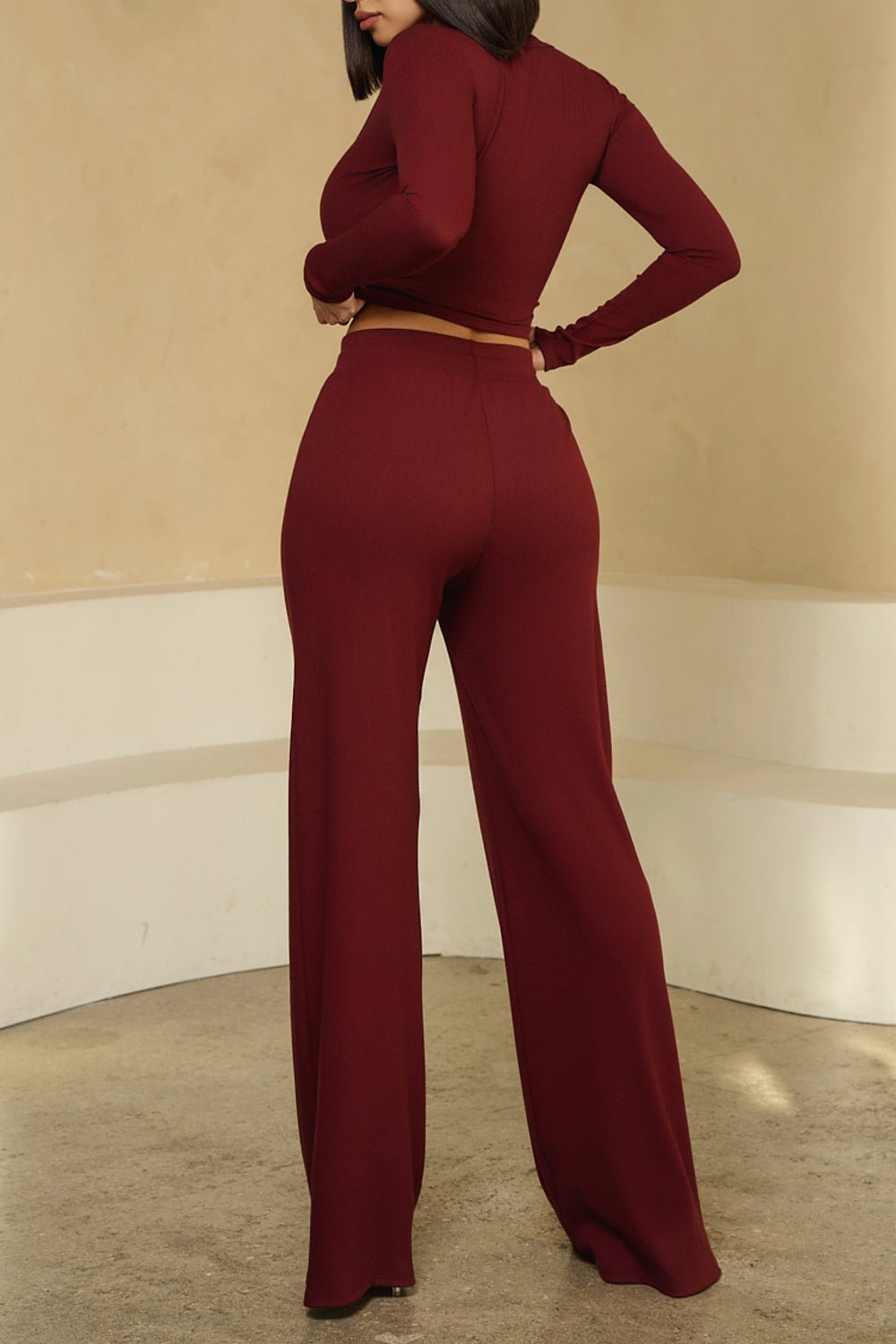 HMS Skins: Bordeaux Baby Rib Long Sleeve V Neck Top for Women - Soft Stretchy Comfort Fit T-Shirt for Casual Wear, Layering & Everyday Outfits