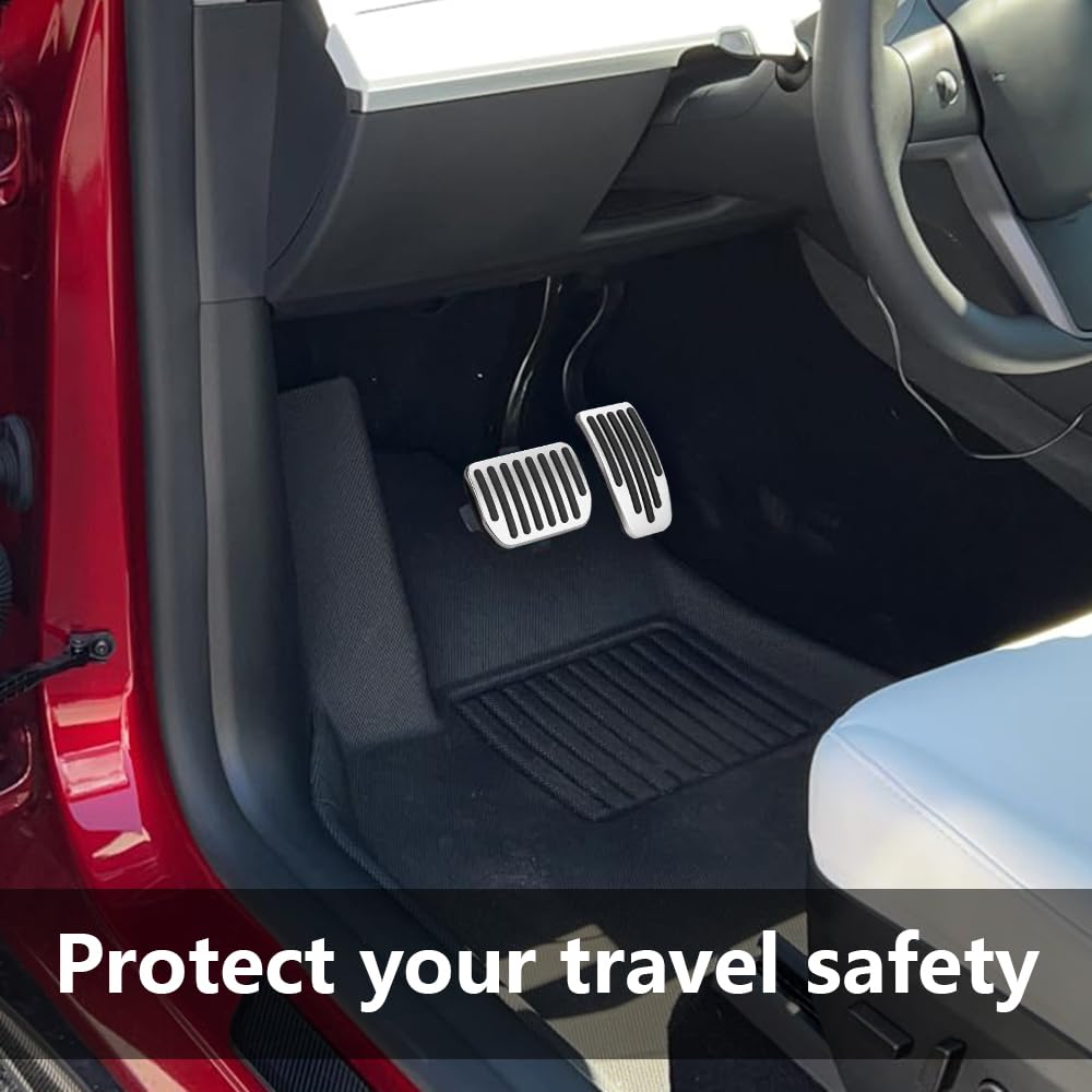 Non-Slip Aluminum Car Pedal Covers for Tesla Model 3/Y - Silver | Auto Performance Accessories