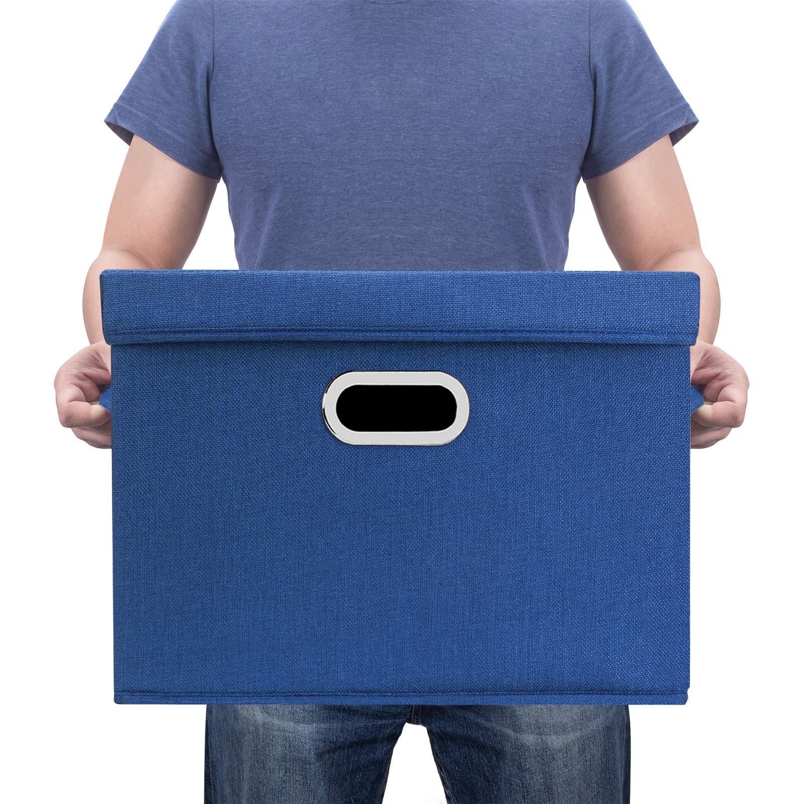TYEERS Large Collapsible Storage Bins with Lids - 2 Pack Foldable Organization Bins for Closet, Clothes & Home Office Storage | Space-Saving Solution for Bedroom, Nursery & Garage - Classic Blue