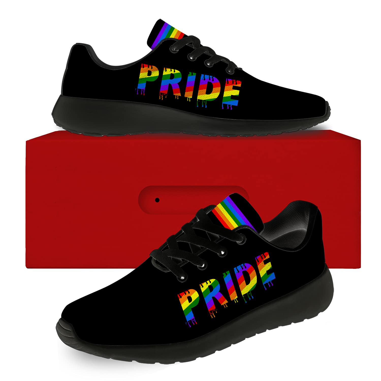 Men's & Women's Pride Running Shoes - LGBTQ Rainbow Sneakers for Walking, Tennis & Casual Wear - Size 13 Men/15.5 Women in Black - Perfect for Pride Parades, Gym Workouts & Everyday Fashion
