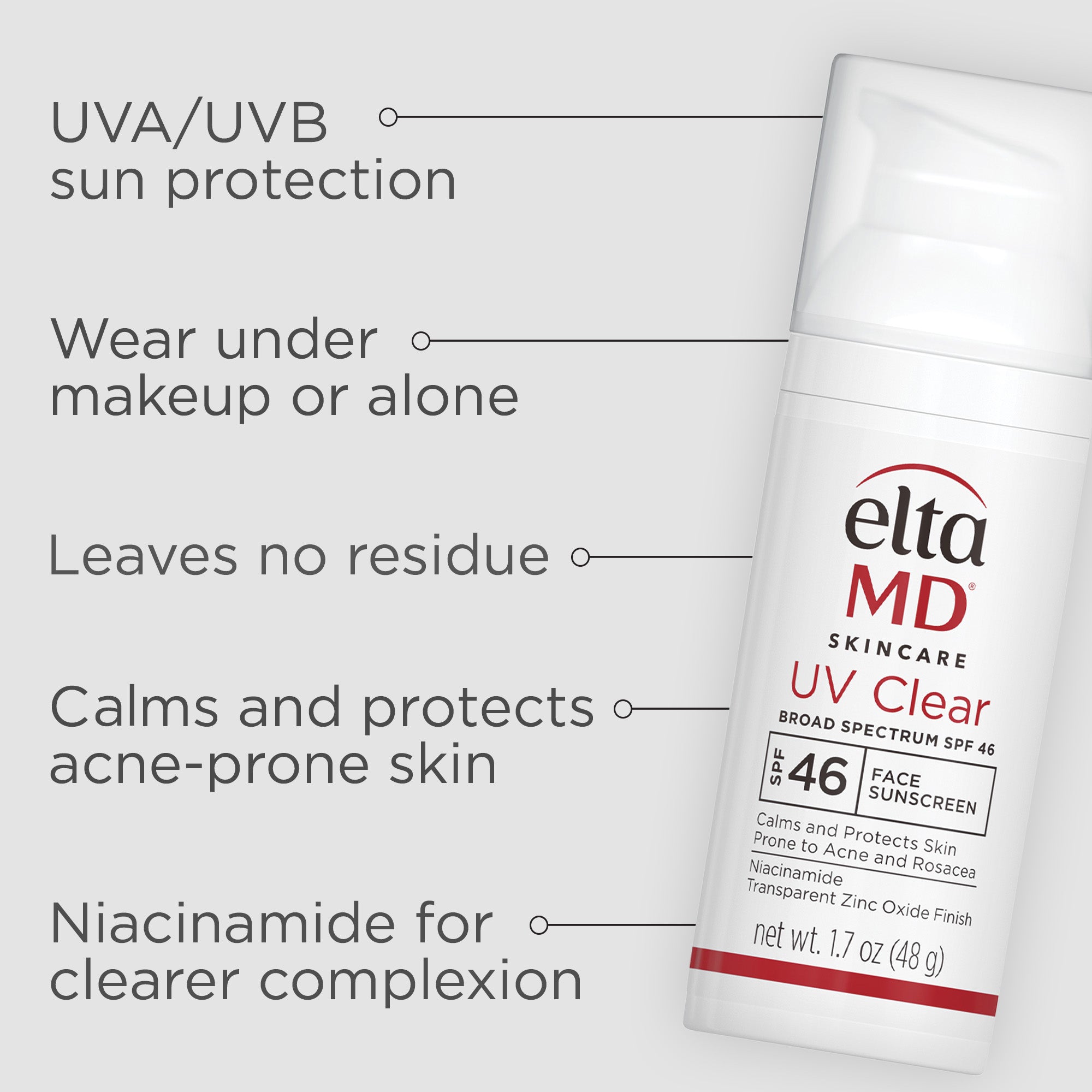 EltaMD UV Clear Broad Spectrum SPF 46 Face Sunscreen for Acne-Prone Skin - Oil-Free, Dermatologist Recommended for Daily Sun Protection & Sensitive Skin Care