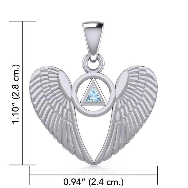 Angel Wings Sterling Silver Pendant with Inlaid Recovery Symbol - Elegant Jewelry for Healing & Inspiration - Perfect for Gifts, Recovery Milestones & Spiritual Wear