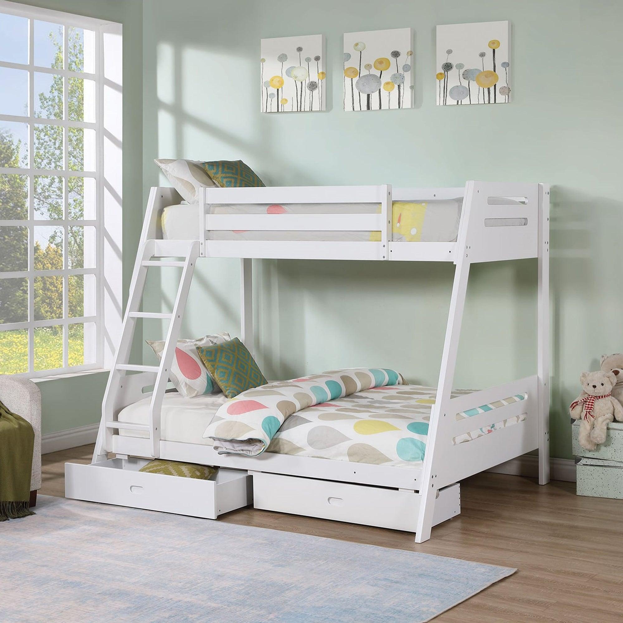 Solid Wood Twin/Full Bunk Bed with Reversible Angled Ladder & Underbed Drawers - Sturdy Kids Bunk Bed for Small Spaces, Bedroom & Guest Room - Perfect for Siblings, Sleepovers & Space Saving