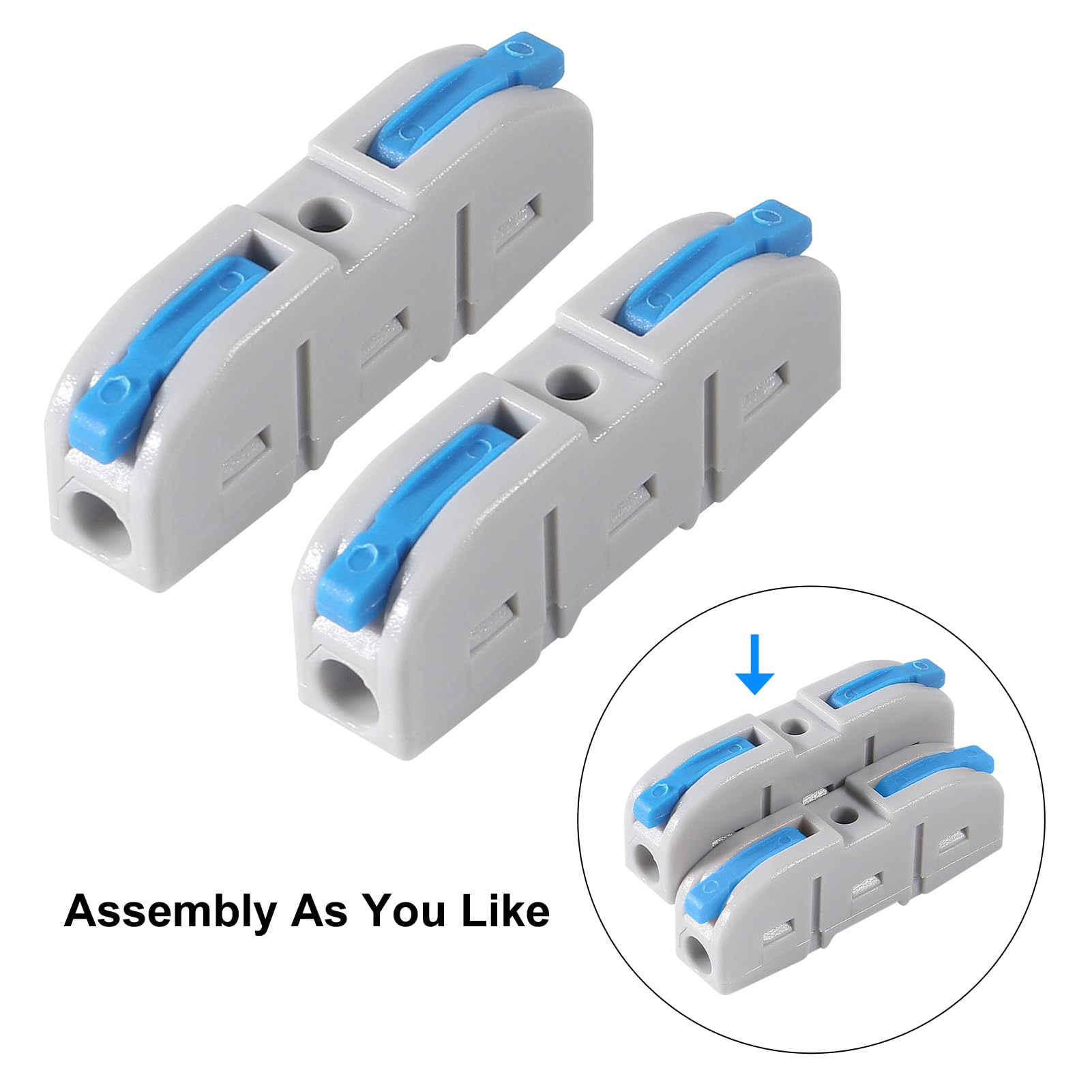 50PCS Lever Wire Connectors - 1 to 1 Inline Assemblable Electrical Connectors for 24-12 AWG Wires | Secure Circuit Splices for Home Wiring, DIY Projects & Electrical Repairs