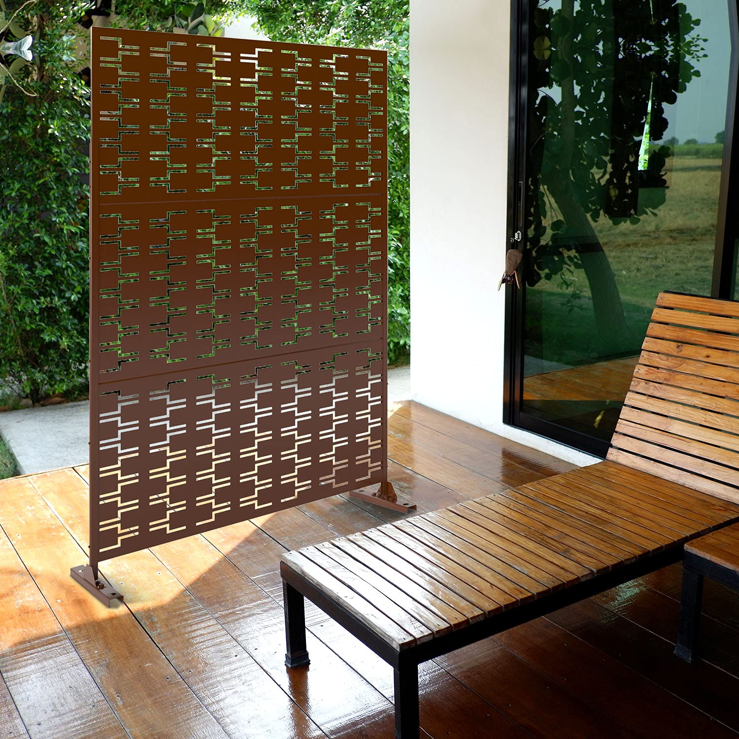Elevens Patio Privacy Screen with Stand - Outdoor Balcony & Indoor Room Decorative Divider Fence Screen (Rectangle, Brown) - Perfect for Backyard, Deck, Garden & Home Office Privacy