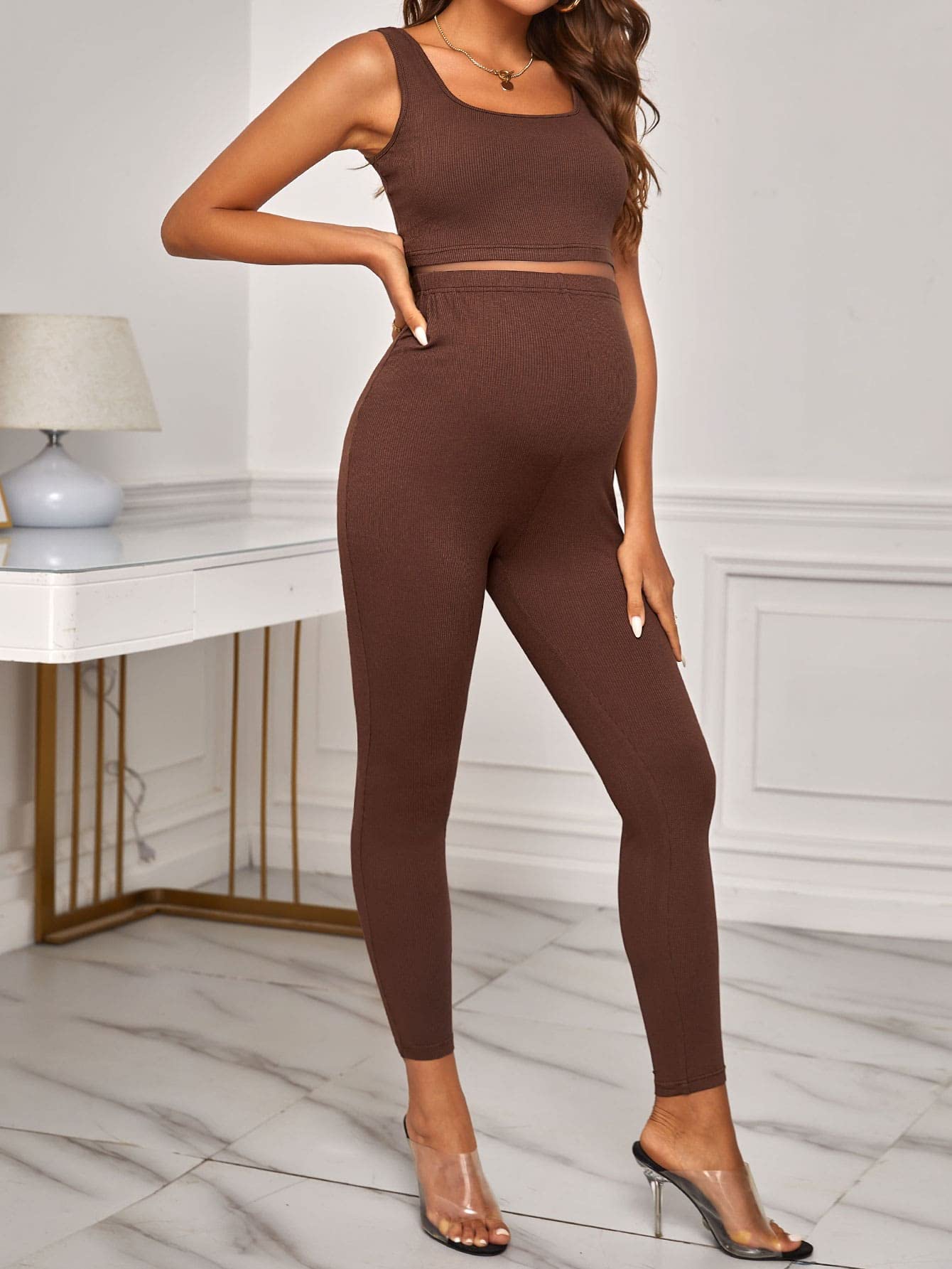 MakeMeChic Women's Maternity Outfits 3-Piece Set - Comfy Tank Top, Leggings & Long Sleeve Cardigan for Pregnancy & Nursing | Soft Lounge Wear for Home, Office & Casual Outings