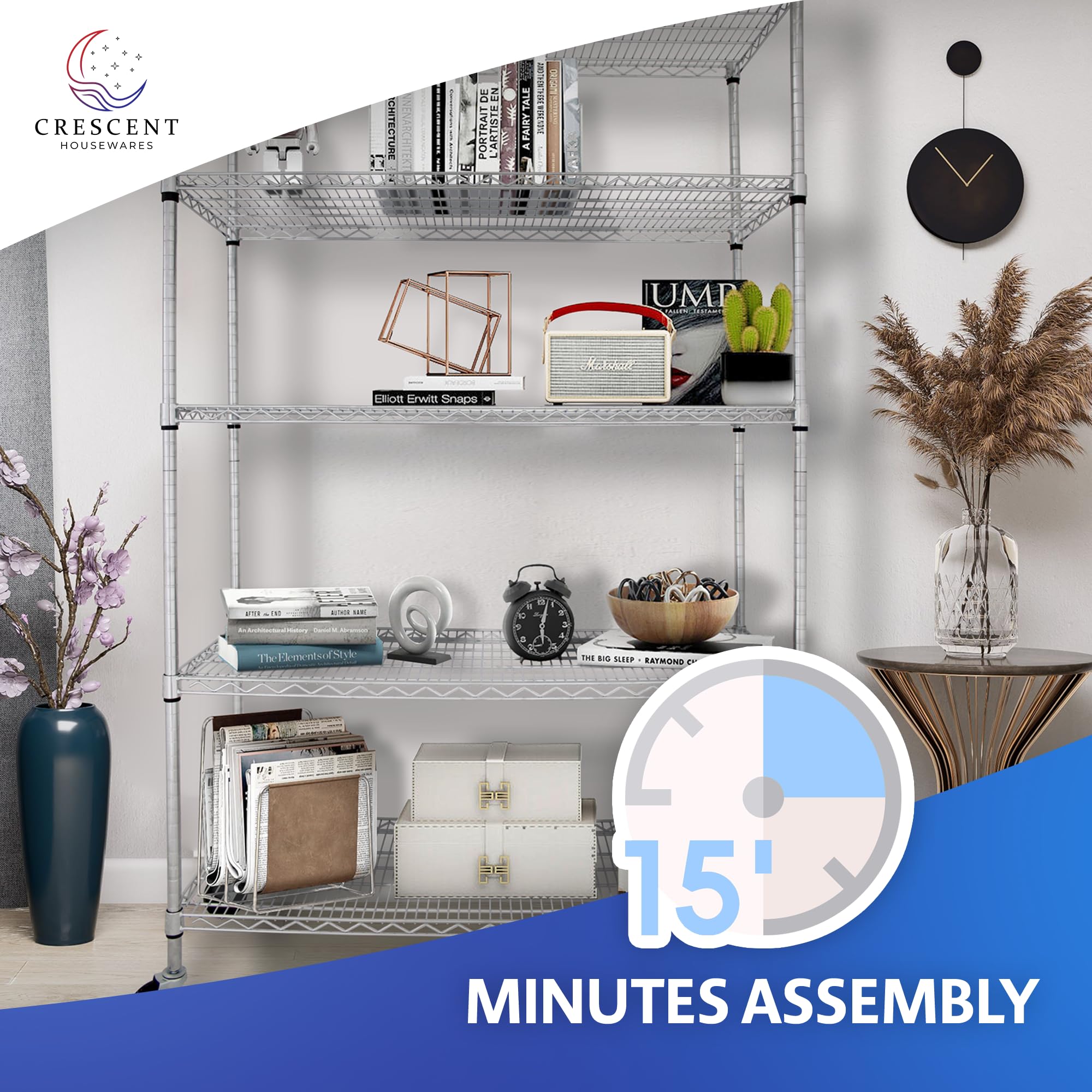 Heavy Duty 5-Tier Metal Shelving Unit with Wheels - 36