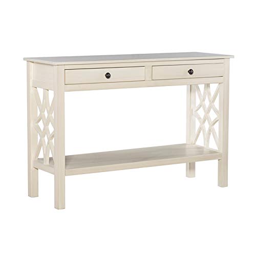 Linon Luster Wood Console Table in Antique White - Entryway Sofa Table, Hallway Accent Furniture for Living Room & Bedroom Decor