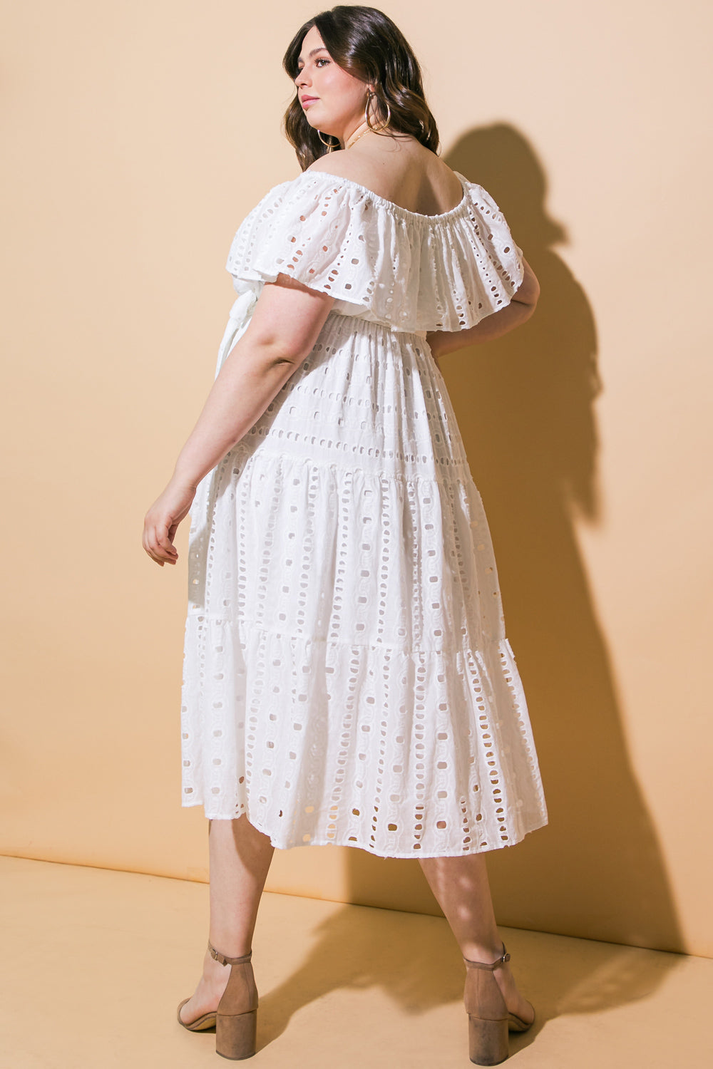 Breathable Eyelet Midi Dress for Women - Summer Floral Boho Dress with Short Sleeves - Perfect for Beach, Vacation & Casual Outings