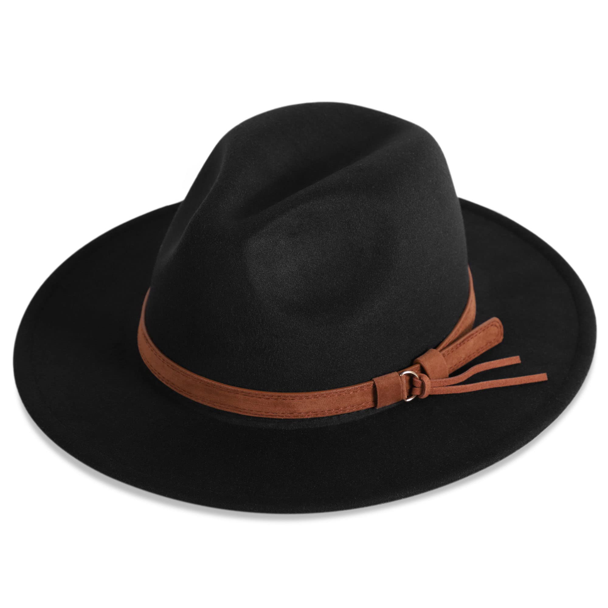 Verabella Women's Classic Wide Brim Fedora Hat - Soft Felt Panama Sun Hat with Adjustable Buckle Belt for Women | Perfect for Beach, Summer Outfits, and Outdoor Activities
