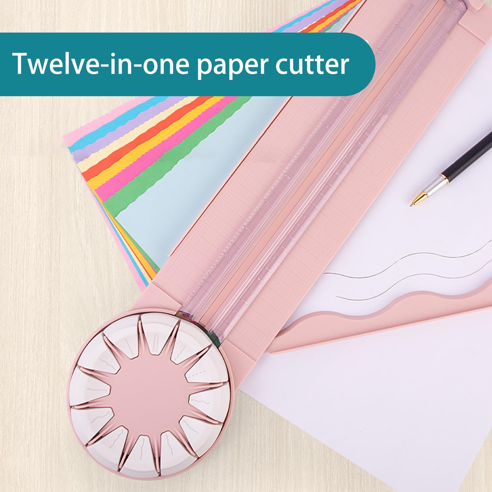 12-in-1 Multifunctional Paper Trimmer & Edge Cutter Machine with Measurements - Perfect for Scrapbooking, Photo Cards, Gift Wrapping, DIY Crafts & Home Office Use - Pink DNCG Paper Cutter
