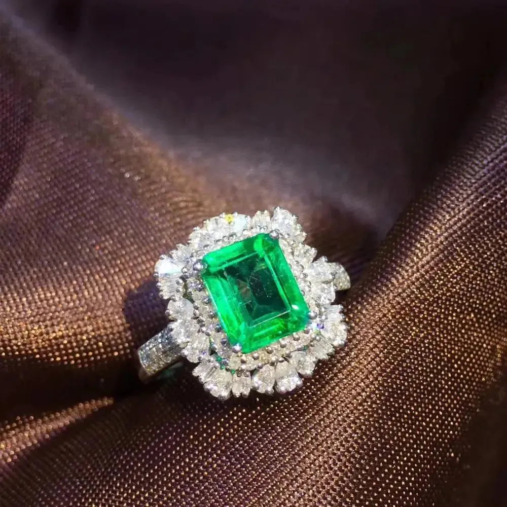 18K White Gold Natural Emerald & Diamond Wedding Ring for Women - 1.6ct Genuine Gemstone Fine Jewelry - Perfect for Engagement, Anniversary & Special Occasions