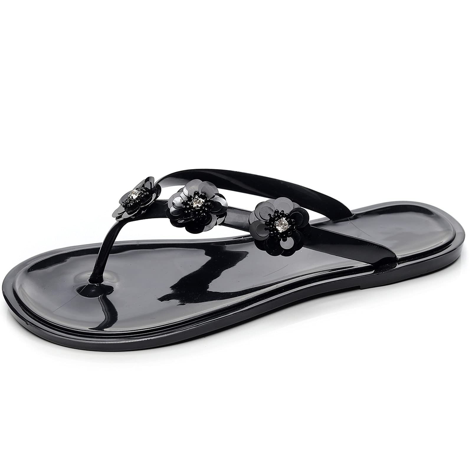 Women's Summer Boho Beach Flip Flops - Rhinestone Studded T-Strap Flat Sandals | Trendy Casual & Dressy Slides for Pool, Vacation & Outdoor Wear
