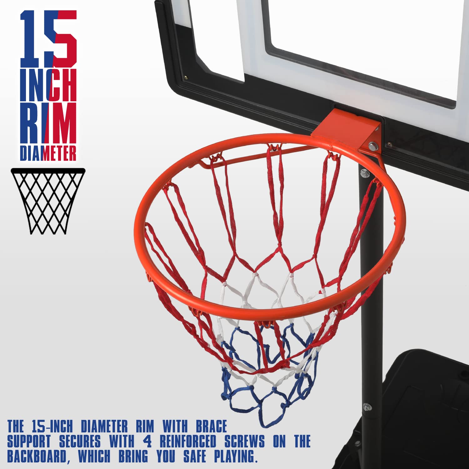 MoNiBloom Adjustable Height Portable Basketball Hoop with Backboard - 44