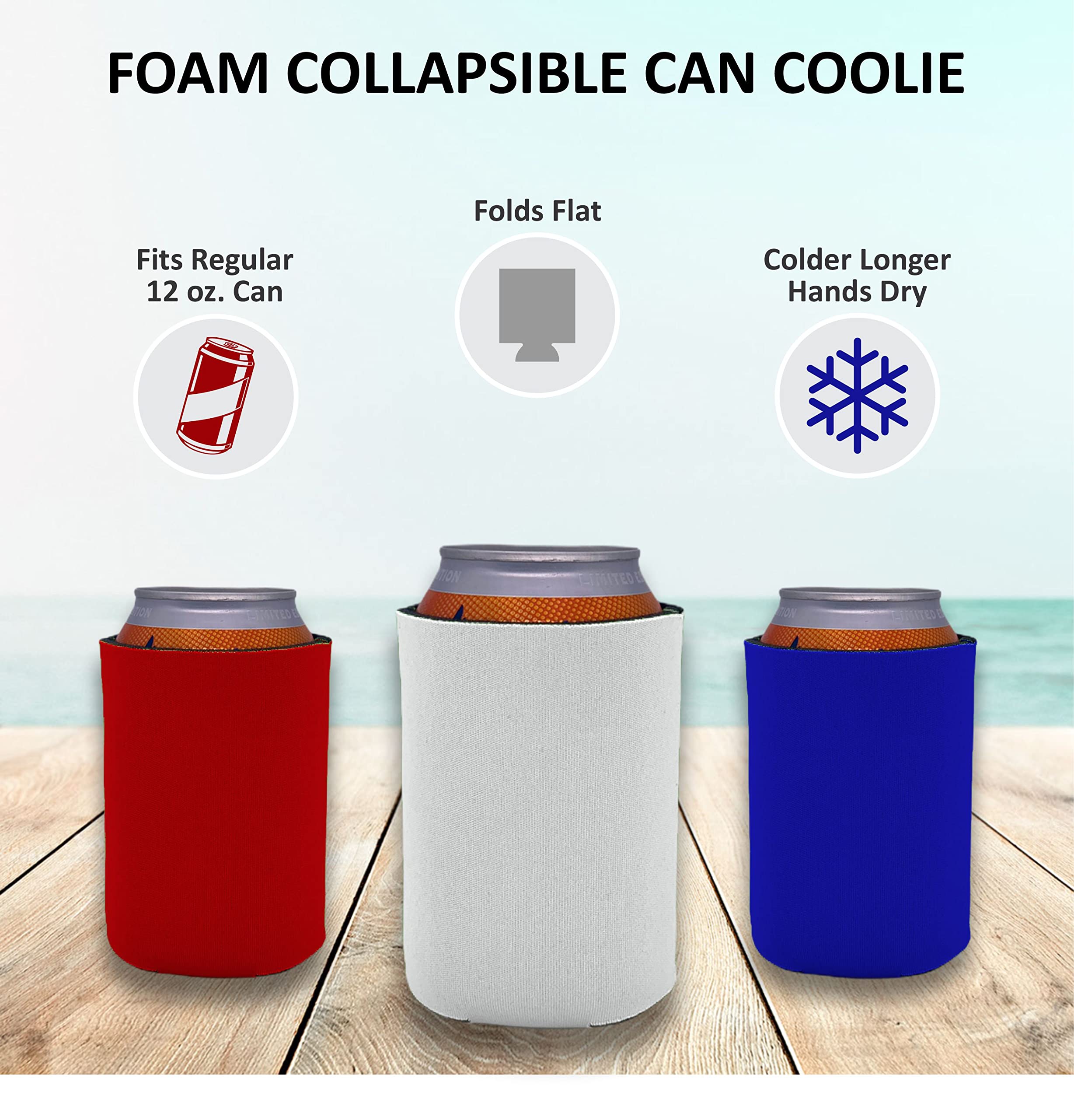 12 Pack Navy Blank Foam Collapsible Can Coolers - Insulated Beer Sleeves for Parties, BBQs, and Outdoor Events - Reusable & Collapsible Design for Easy Storage