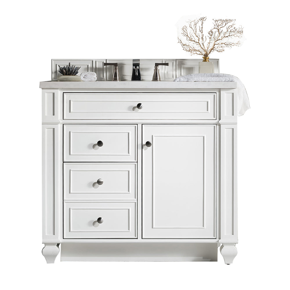 Bristol 36 Inch Single Bathroom Vanity with 3CM Classic White Quartz Top - Bright White Finish for Modern Bathroom Remodeling | Perfect for Small Spaces & Powder Rooms