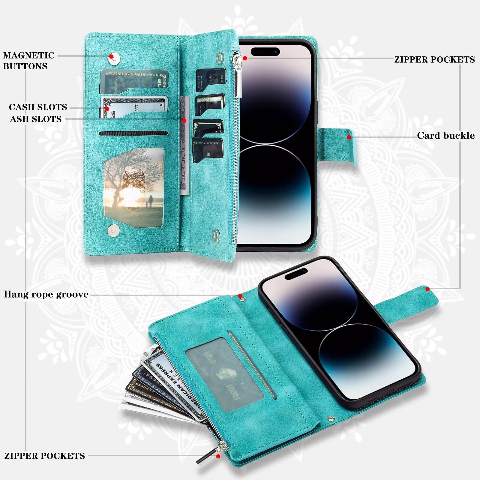 Miagon Magnetic PU Leather Wallet Case for Honor Magic 6 Lite 5G - Flip Cover with Card Slots, Zipper Pocket & Kickstand | RFID Protection | Perfect for Work, Travel & Daily Use