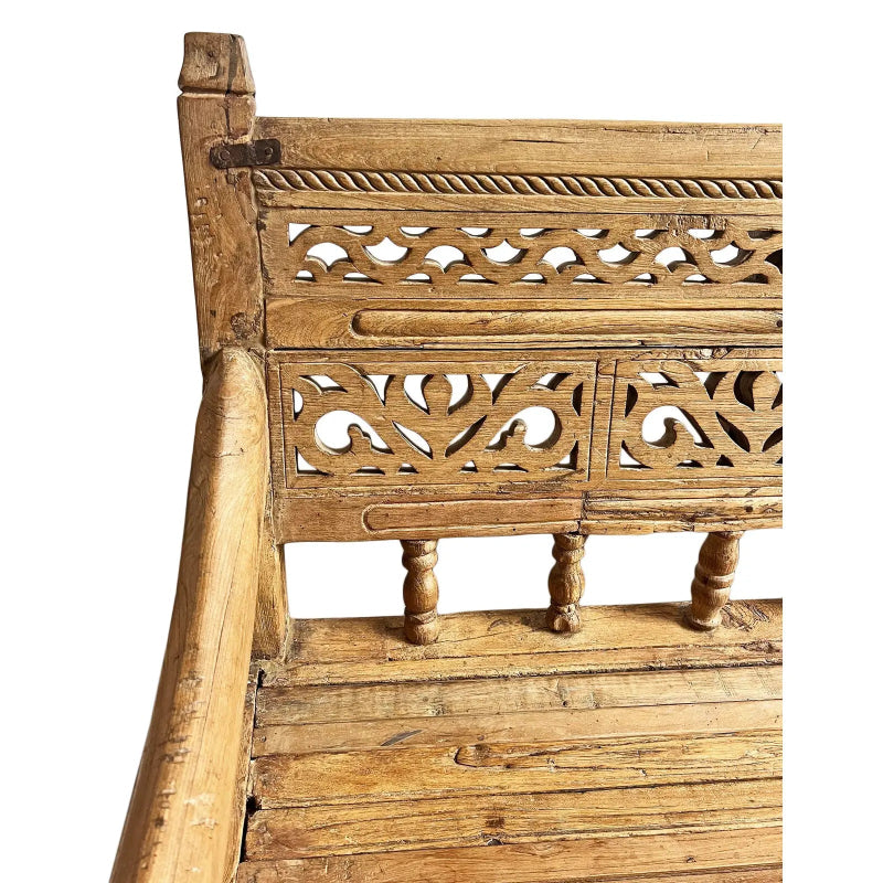 Hand Carved Wooden Daybed Bench - Natural Finish Rustic Sofa for Living Room, Bedroom & Patio - Perfect for Lounging, Reading & Relaxing