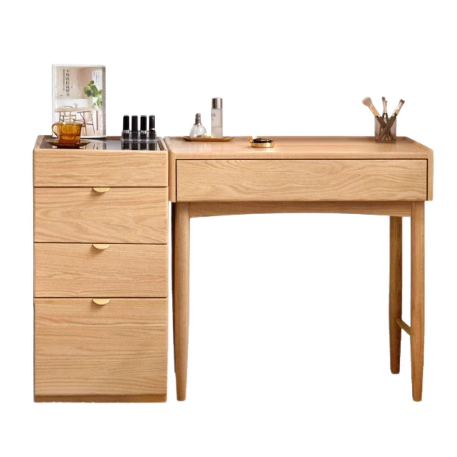 Stylish Oak Solid Wood Nordic Dressing Table - Modern Vanity Desk for Bedroom & Makeup Area | Perfect for Home Decor & Beauty Routine