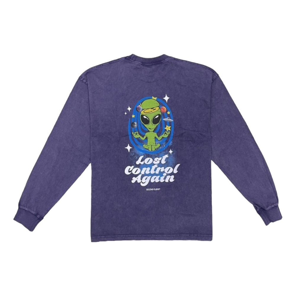 2nd Closet Lost Control Acid Washed Long Sleeve T-Shirt - Purple | Vintage Distressed Style for Casual Wear & Street Fashion