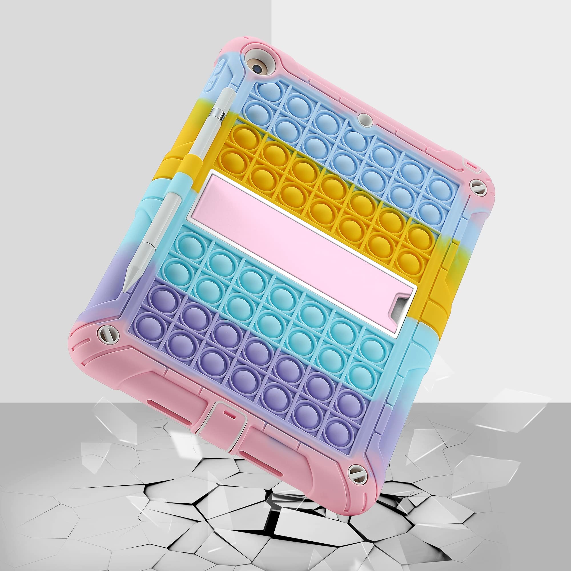 Shockproof iPad Case for iPad 6th/5th Gen (9.7 inch 2018/2017), iPad Air 2 & iPad Pro 9.7 - Rainbow Design with Pencil Holder & Strap - Perfect for Work, School & Travel Protection