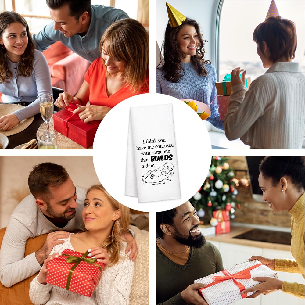 Funny Kitchen Towels - 'I Think You Have Me Confused with Someone That Builds A Dam' - 100% Cotton Highly Absorbent Dish Towels for Kitchen Decor, Neighbor Gifts & Housewarming Presents - Perfect for Cooking, Cleaning & Adding Humor to Your Home
