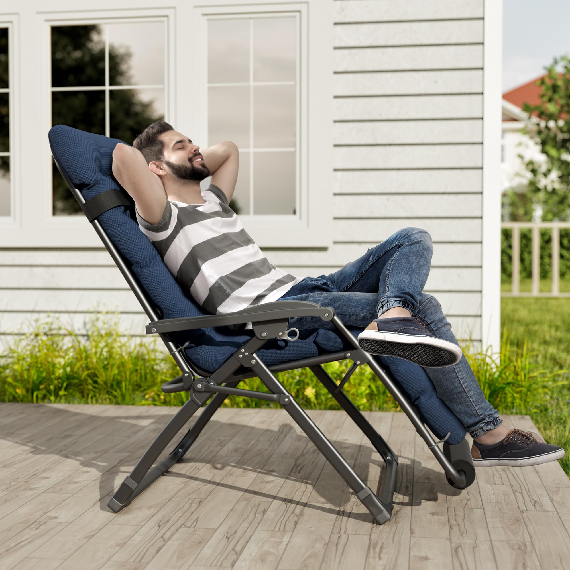 UDPATIO Oversized Zero Gravity Chair 29In XL Patio Reclining Chair with Cushion - Heavy Duty 500LB Capacity Outdoor Folding Adjustable Recliner with Cup Holder, Foot Rest & Padded Headrest - Perfect for Backyard, Poolside, Beach and Camping Relaxation