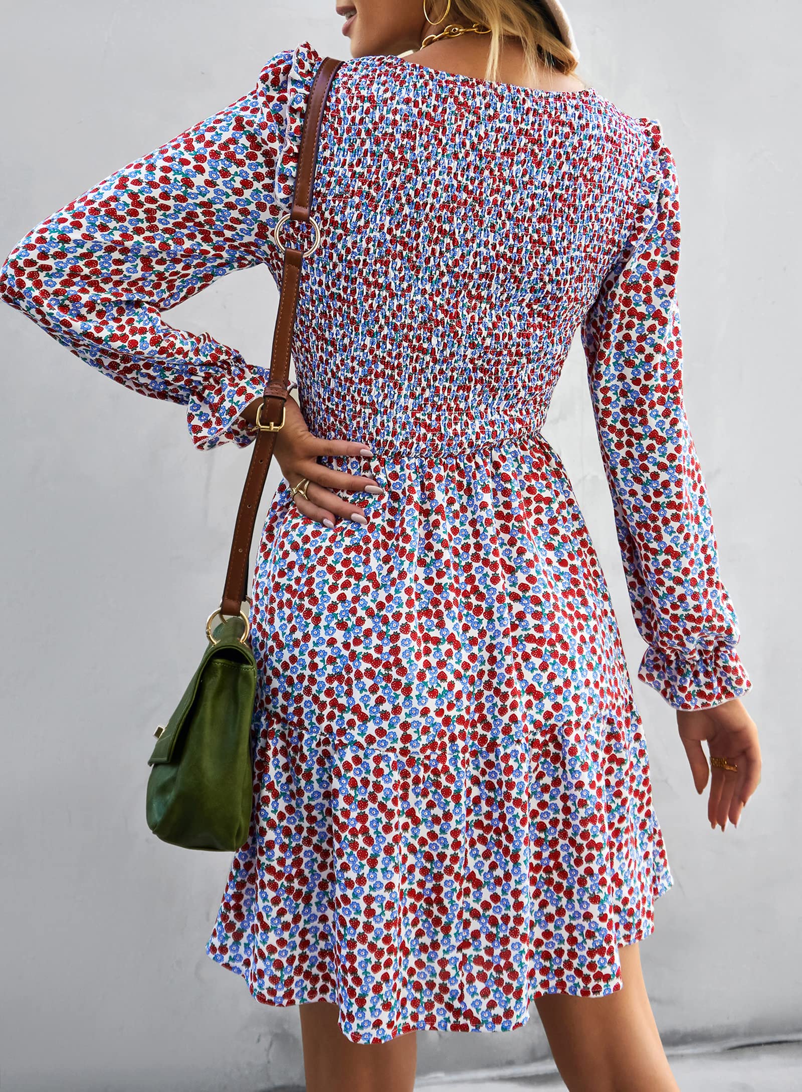 KIRUNDO Women's Floral Smocked Long Sleeve Ruffle Mini Dress - A-Line Spring & Summer Party Dress 2025 | Perfect for Garden Parties, Date Nights & Special Occasions