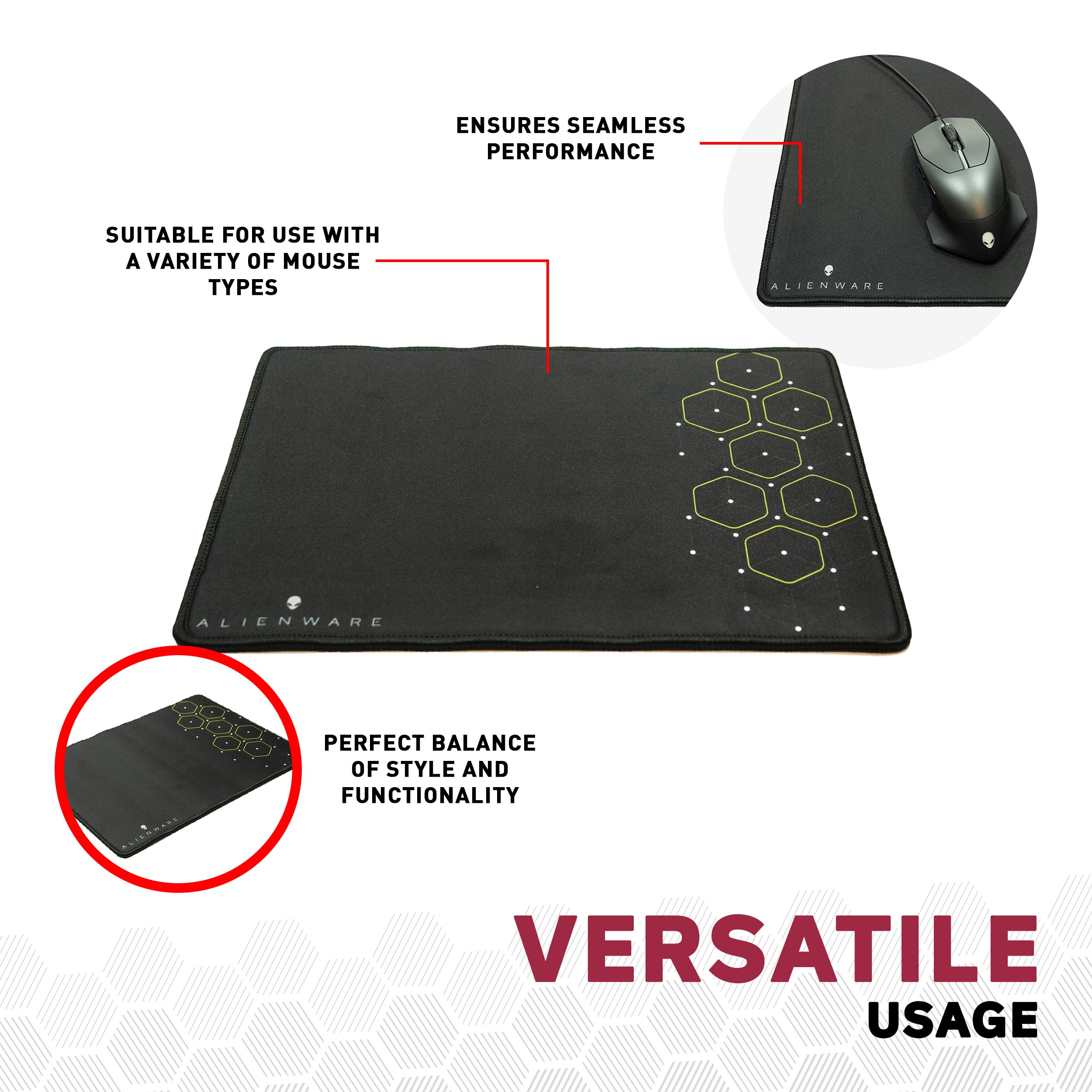 Alienware Dot Hex Gaming Mouse Pad - Non-Slip Rubber Base, Portable Roll-Up Design 10