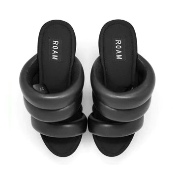 ROAM Women's Strata Puffy Vegan Leather Platform Wedge Sandals - Black | Comfortable & Stylish Vegan Shoes for Summer, Beach, and Casual Outings