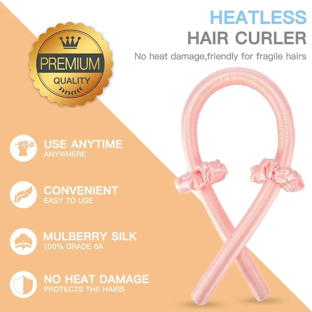 QNEEK Heatless Curling Rod Headband for Women - No Heat Silk Hair Rollers with Clips & Scrunchies | DIY Overnight Curling Kit for Soft Waves | Perfect for Sleeping, Travel & Natural Hairstyling
