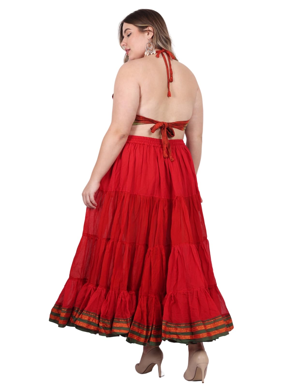 25 Yard American Tribal Style Dance Cotton Tiered Flounce Maxi Full Skirt - Perfect for Belly Dancing, Boho Festivals & Tribal Performances